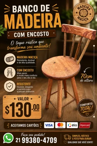 BANCO COM ENCOSTO DE MADEIRA MACIÇA