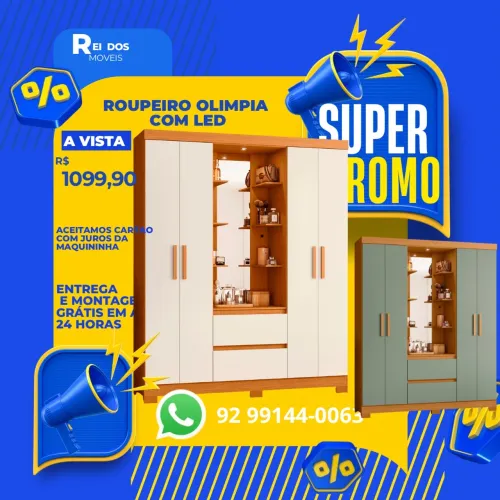 Guarda roupa casal com led e espelho