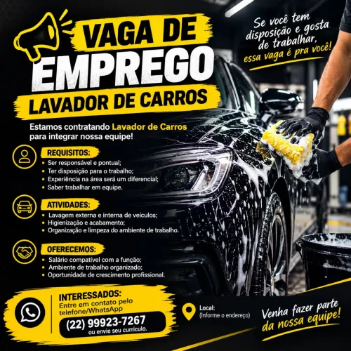 Vaga de emprego para lavador de carro 