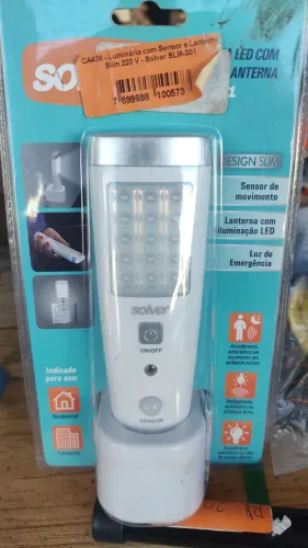 Luminária com Sensor de Movimento, Luz de emergência e Lanterna 