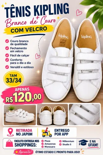 Tênis Kipling Branco de couro com velcro 
