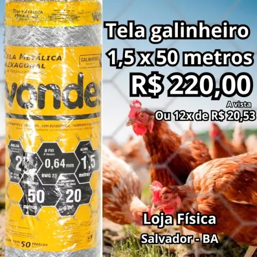 Tela Metálica Galinheiro Malha 2'' 23 Bwg X 1,5m 50m Vonder