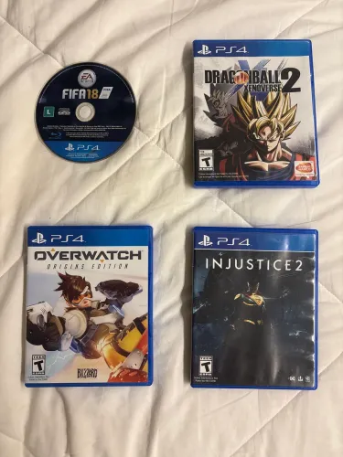 4 Jogos PS4 - 50 REAIS CADA - FIFA 18, Overwatch, Injustice 2, DragonBall XV2