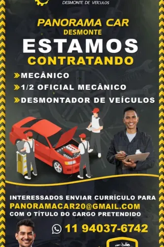 VAGA: MECÂNICO AUTOMOTIVO / DESMONTADOR DE VEÍCULOS 1/2 oficial / estudante mecânico <br>