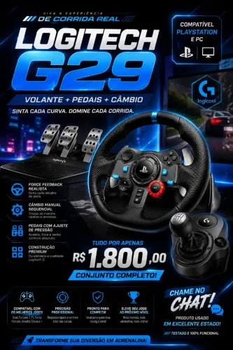 Logitech G29 + Câmbio + Cockpit Dobrável | PlayStation e PC | R$ 1.800