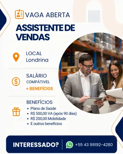 Assistente de Vendas Interno - COM EXPERIÊNCIA.