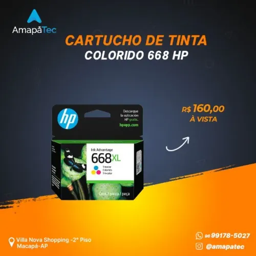 Cartucho De Tinta Preta Hp 668xl Colorido