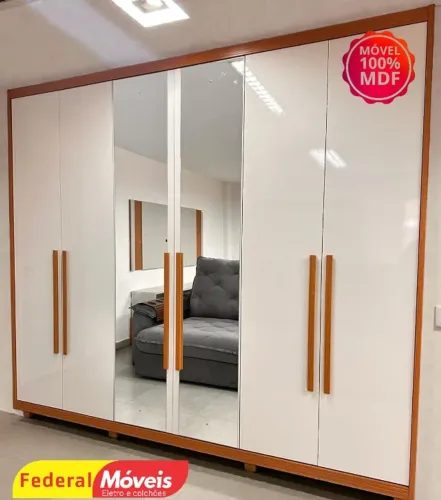 Guarda Roupa Off White 100% MDF c/ Espelho 6 Portas 6 Gavetas FAZEMOS ENTREGA
