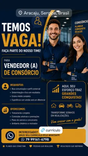 Vaga Comercial Vendedor Consórcio