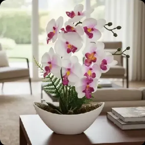 Arranjo De Orquídea Artificial Com Vaso Barca Luxuoso