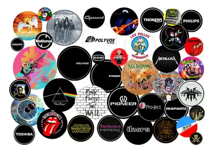 par feltros marcas logo tipos bandas customizados toca discos vintage