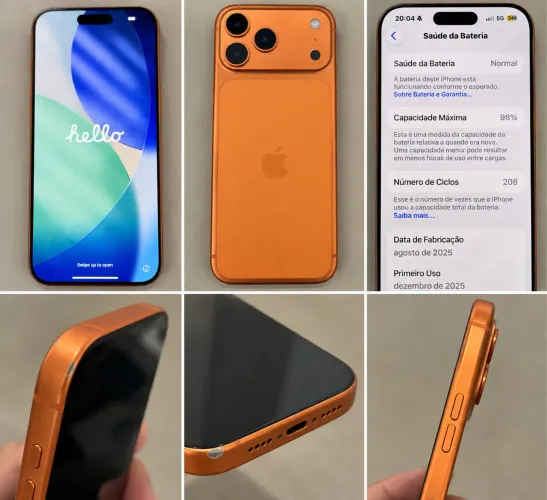iPhone 17 Pro Max 256GB Laranja | Bateria 98% | 208 ciclos