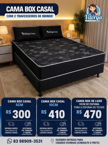 Promoção cama box casal nova direto de fábrica com dois travesseiros de brinde.