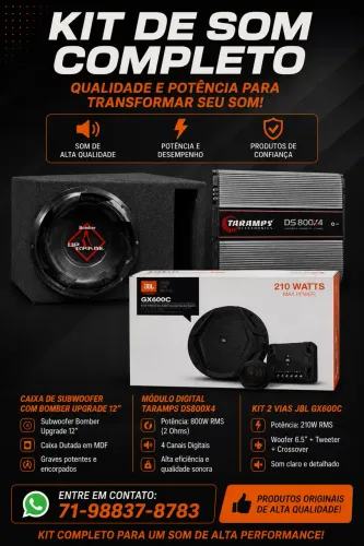 Som automotivo: Subwoofer + kit 2 vias + módulo