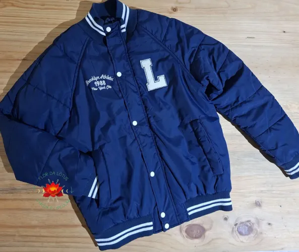 Jaqueta Azul Marinho College Bomber Estilo Universitário - Tam.M