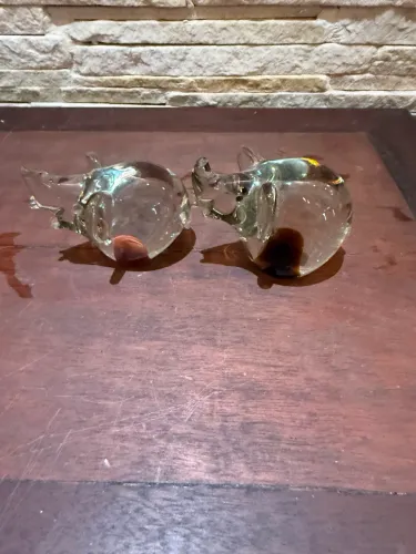 Par de Elefantes em Vidro Artístico - Estilo Murano - Vintage