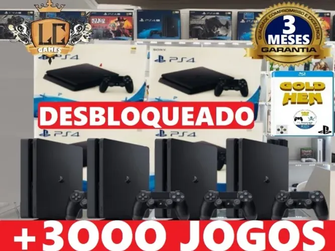 PS4 SLIM ( DESBLOQUEADO ) COM 3OOO JOGOS e O3 MES GARANTIA I LOJA FISICA