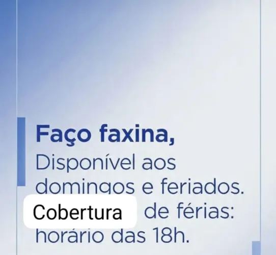 Trabalho com faxina e faço cobertura de férias no horário noturno 