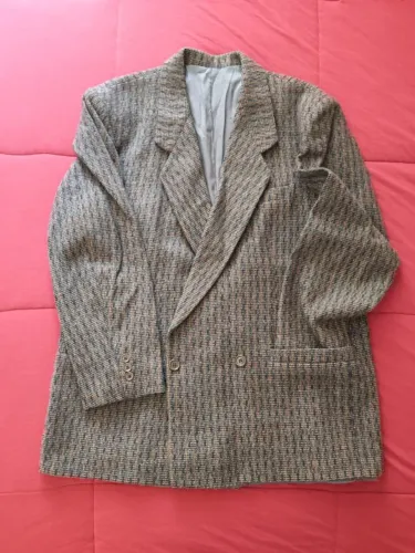 Blazer Clássico de Alfaiataria Lã Marca Alfredo Texturizado em Marrom e Cinza Tam 52 M