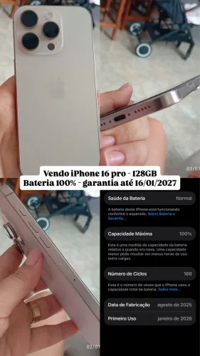 iPhone 16 PRO - na garantia - bateria 100%