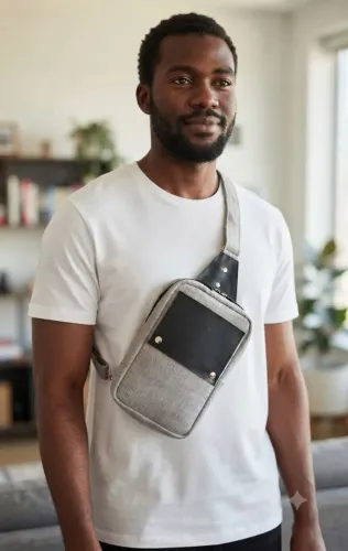 Bolsa masculina transversal cinza