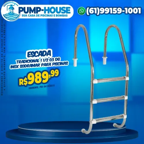Escada Para Piscina Tradicional 1 1/2 03 DG Inox Sodramar 