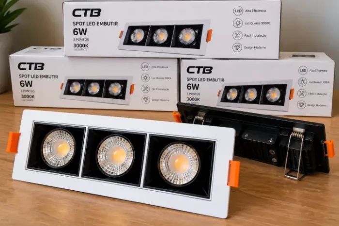 Kit 10 Spot LED Embutir 6W 3000K 3 Pontos CTB - Novo