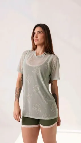 Blusa de Academia Feminina Estampada Camiseta Respirável Moda Fitness