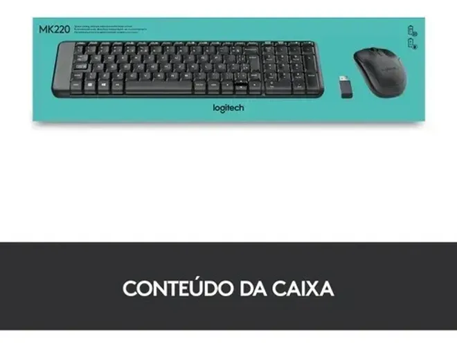 Combo Teclado e Mouse sem fio Logitech MK220 com Pilhas Inclusas, Conexão USB, ABNT2