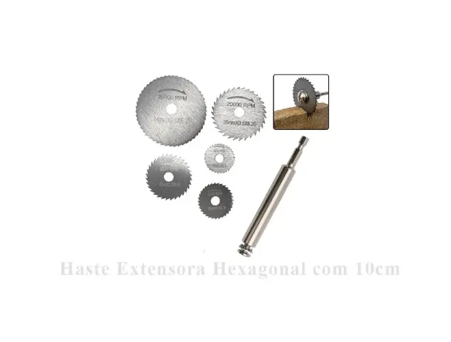 Disco Mini Lâmina Serra Circular 22-44mm, Conexão 40cr, Haste Extensora Hexagonal Com 10cm