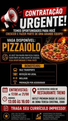 Pizzaiolo salário até R$ 3.000,00