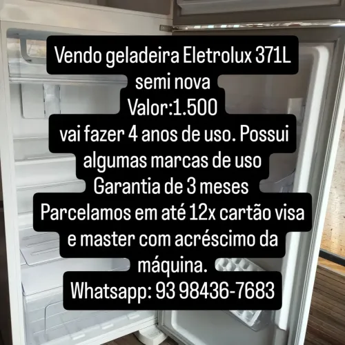 Vendo geladeira Eletrolux 371l semi nova, valor de 1.500