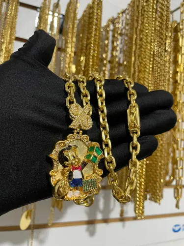 Corrente Masculina Grossa Moeda Antiga Banhada A Ouro