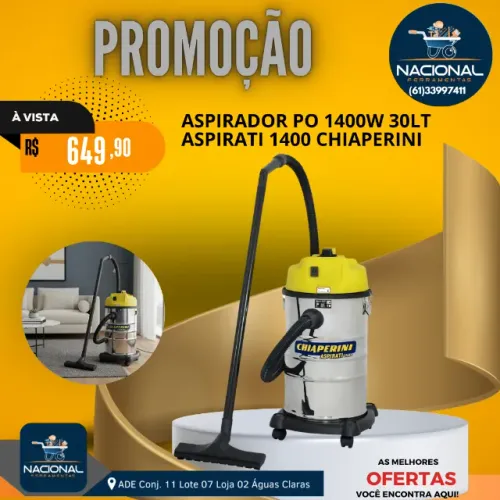 Aspirador de Pó e Água Chiaperini 1400W 30L 220V Profissional Alta Potência Novo