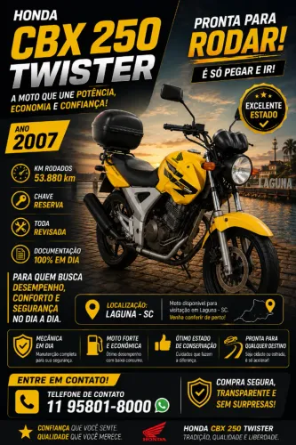 Vendo moto cbx twister 250 ano 2007