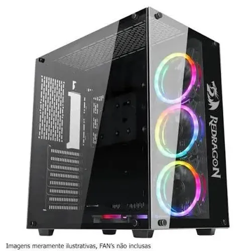 Gabinete Gamer Redragon Wideload, Mid Tower, Vidro Temperado, Black, Sem fonte, Sem fan, G