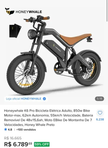 Vendo bike elétrica bk 6 pro zera caixa Lacrada