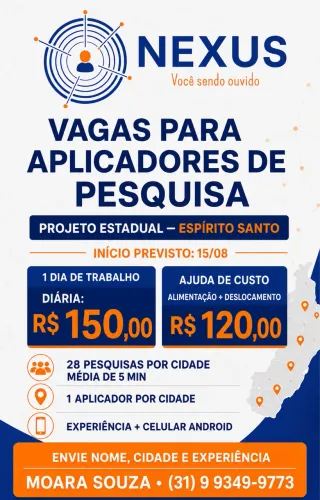 Vaga freelancer c/experiência pesquisa em ES 