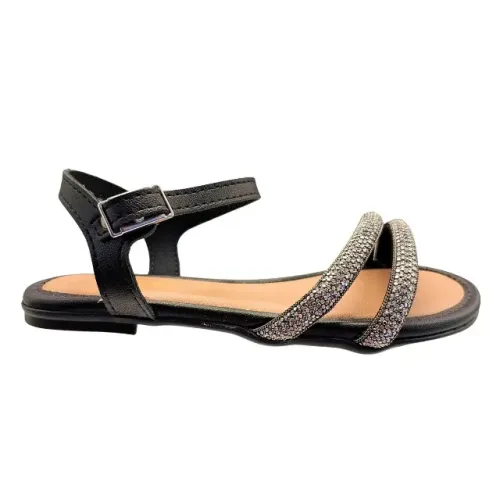 Sandália Infantil Meninas Rasteirinha Brilho Molekinha Preto *01