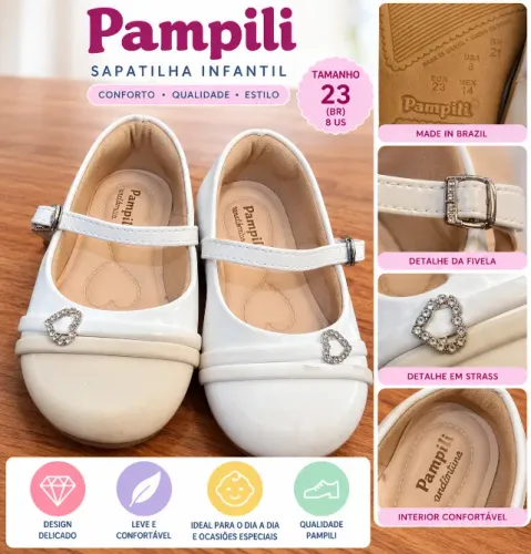 Sapatilha Infantil Pampili Branca com Strass - Nº 21 - Delicada e Elegante
