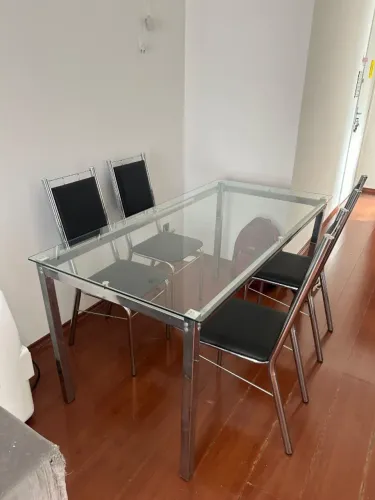 Conjunto Sala De Jantar Mesa De Vidro 4 Lugares - Preto