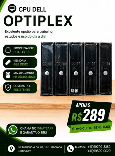 CPU Dell Optiplex Básico para Dia a Dia | Dual Core | 04GB HD 160GB | Por apenas 289,00! 