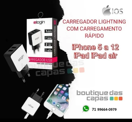 Carregador viagem 2 usb iphone 5 a 12 ipad Elogin TC02 carrega rapido 
