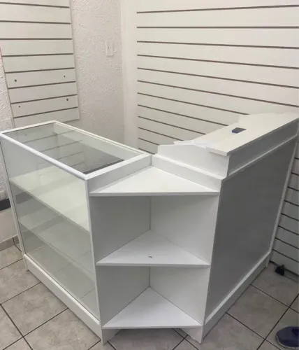 BALCÃO CAIXA + VITRINE COM VIDRO SUPERIOR MDF 