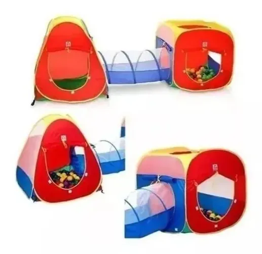 Toca Barraca Infantil Mundo Magico 3 Em 1 Com Tunel + 100 bolinhas - Cor Multicoloridas