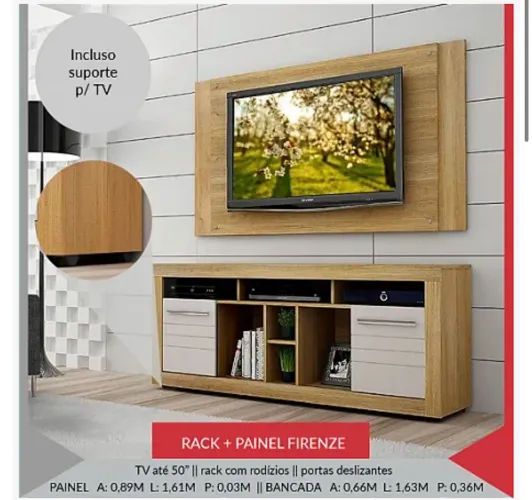 Rack e Painel Firenze para TV até 50"