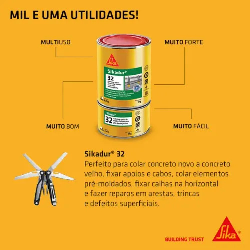 Adesivo Epóxi Premium, Cola Tudo. Sikadur 32 Lata 1kg (a+b) - Parcelamento em até 10x