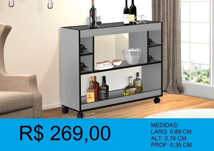 Barzinho com rodinha - aparador - ULTIMA PEÇA ! Entrega e montagem gratis