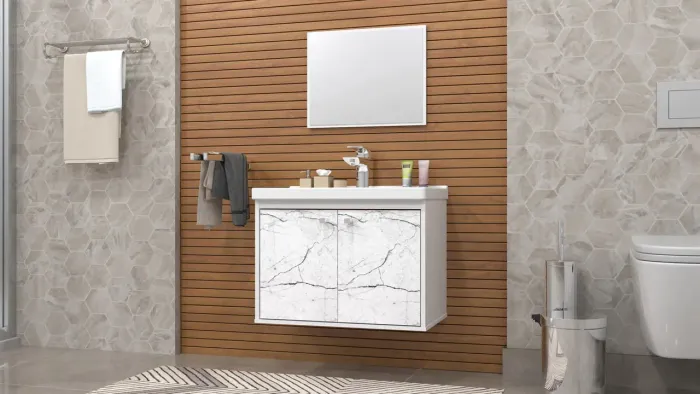 Conjunto Aster 2P Branco.Marmorizado Branco Cerocha<br><br>