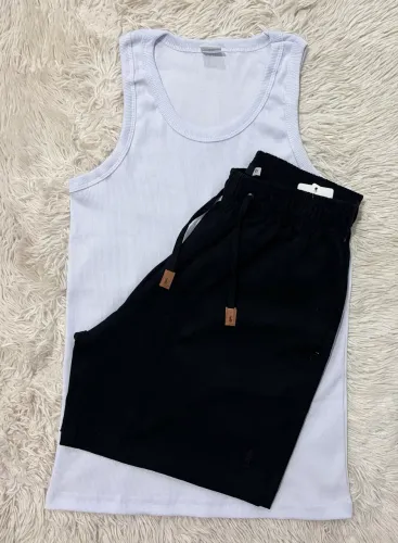 Kit Regata Branca e Bermuda Sarja Preta